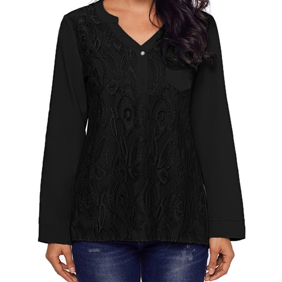 Tops - *LAST ONE* Mandy Lace Panel Split Neck Blouse